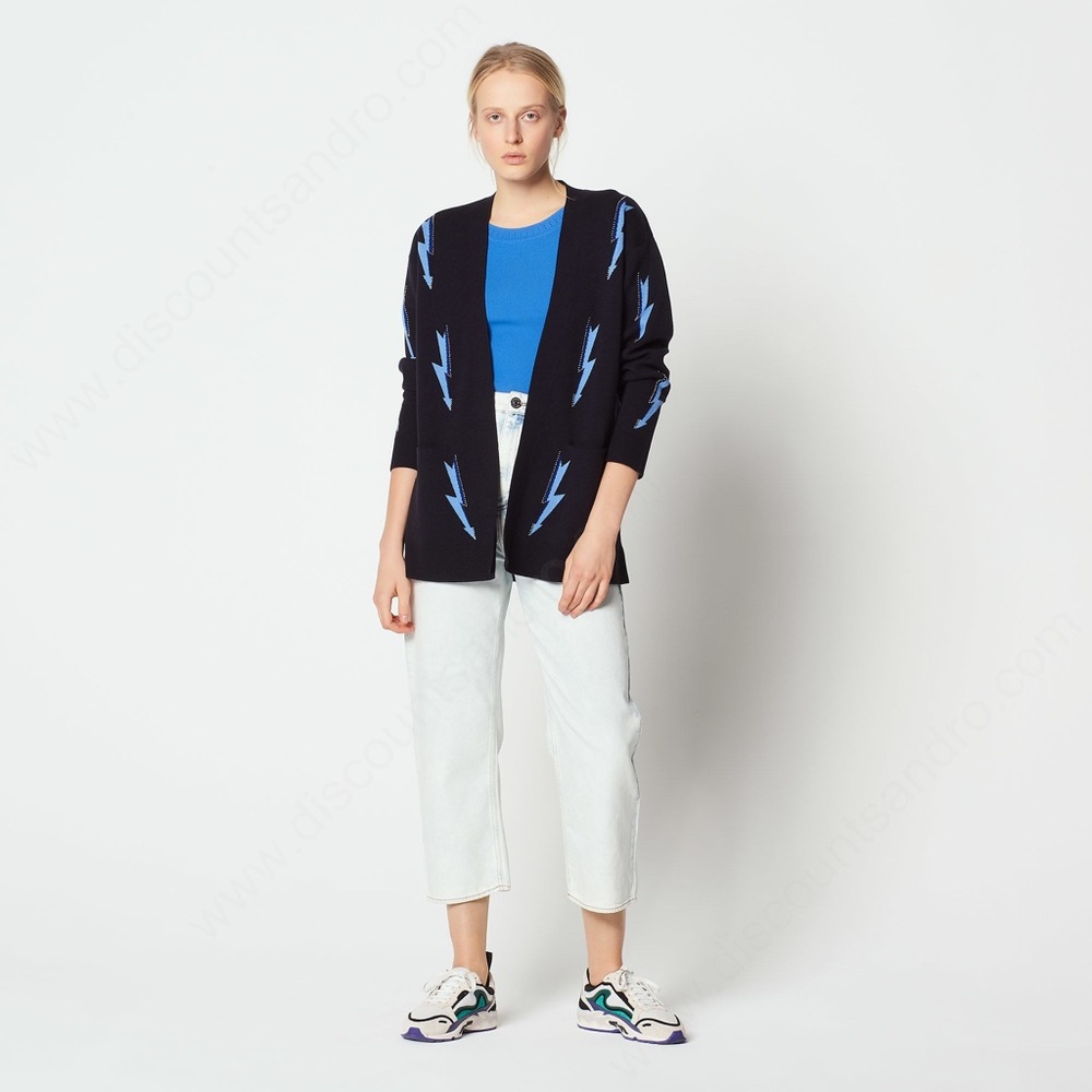 Sandro Cardigan With Beaded Lightning Bolts Navy Blue Size 2